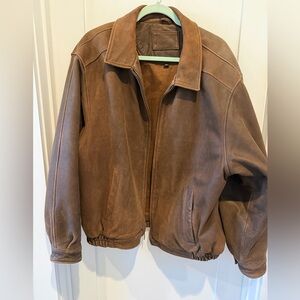 Bomber Brown Leather Jacket - Oversized XL BLAZER SOFT